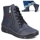 Botki damskie - Rieker Botki Damskie Jesienne Trzewiki Ciepłe Wygodne Płaskie Granatowe 37 - miniaturka - grafika 1