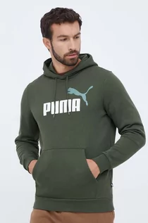 Bluzy męskie - Puma bluza męska kolor zielony z kapturem z nadrukiem - grafika 1