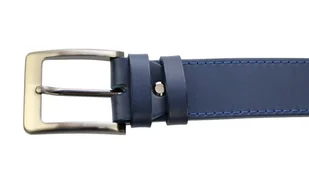 Pasek Męski Skórzany PAS-MAX (PL) Niebieski Z Niebieską Nitką Skóra Licowa 40 mm - Paski - miniaturka - grafika 7