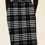 Spódnice - TEMU Elegancka Spódnica w Pepitkę dla Kobiet - Krótka do Midi (Regulowane Dopasowanie) - Czarno-Biała Kratka do Biura i na Półformalne Okazje - - miniaturka - grafika 1