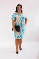 Sukienki - Sukienka oversize z kieszeniami Benita Turkusowo-beżowa UNI - miniaturka - grafika 1