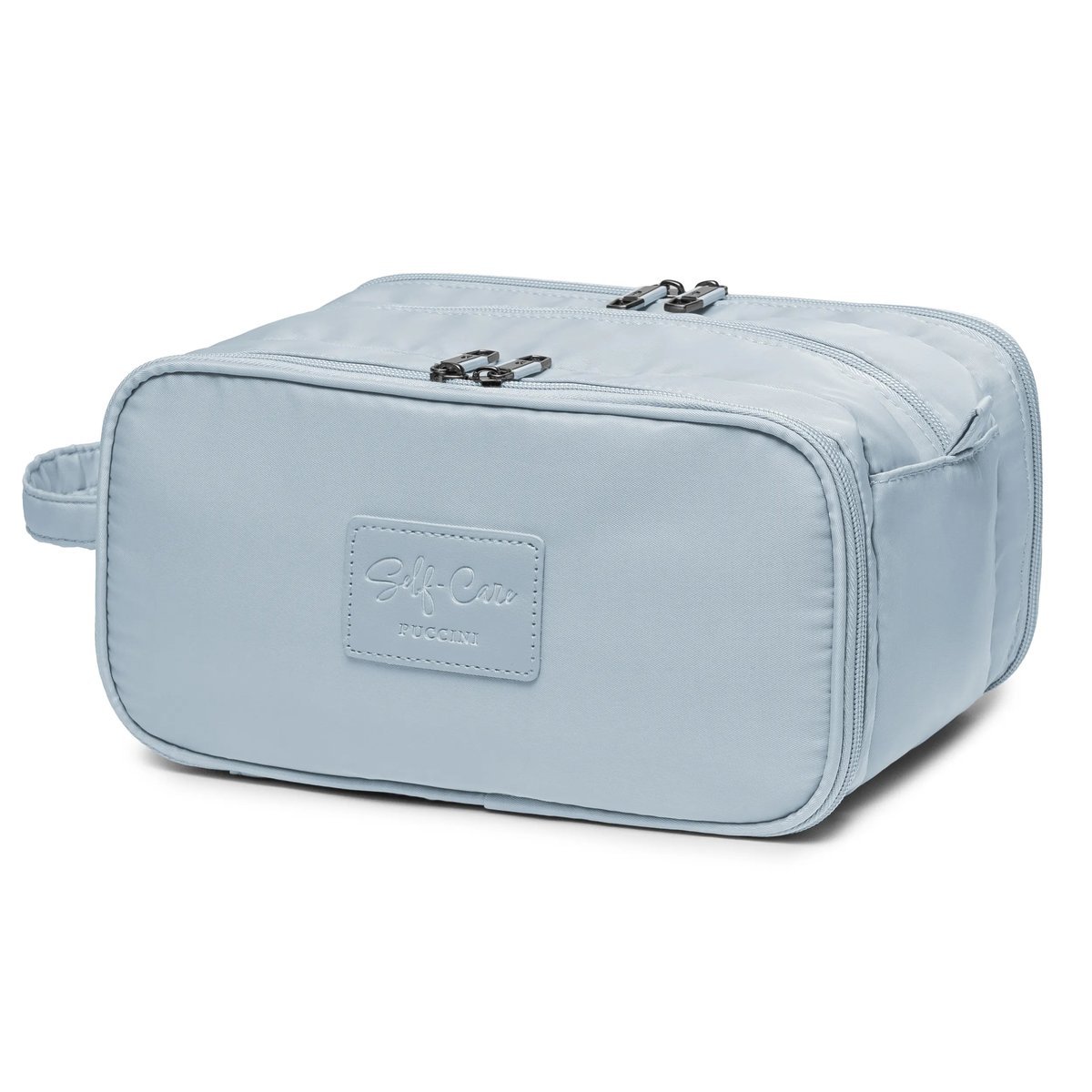 PUCCINI Kosmetyczka Damska Podróżna Trzykomorowa Kuferek Błękitna QML014-7B