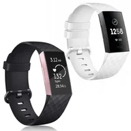 Akcesoria do smartwatchy - 2x PASEK DO Fitbit Charge 3/4 CZARNY BIAŁY TPU WODOODPORNY OPASKA S - miniaturka - grafika 1