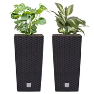 Donice - Komplet 2x Doniczka wysoka Rattan 22,5x22,5x42,1 cm wkład 8 L antracytowy - miniaturka - grafika 1