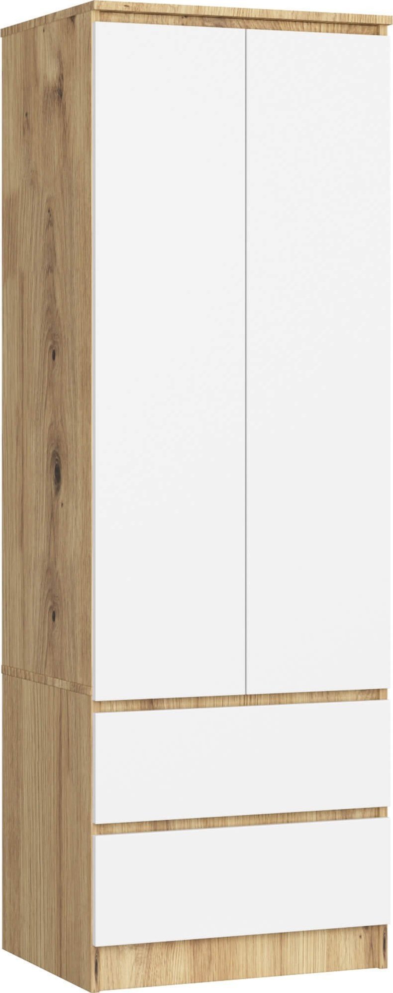 Fabryka Mebli Akord Szafa do sypialni STAR S 60 cm 2 drzwi 2 szuflady - dąb artisan biała