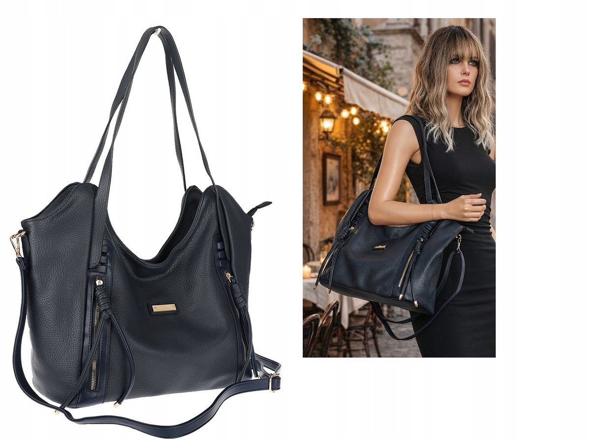 Torebka Damska Worek Shopper Torba na Ramię duża pajemna CH2163 Granatowa