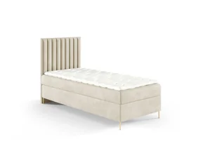 GUTTO Łóżko skrzyniowe JILL 90 x 200cm z pudełkiem TOPPER 5cm gratis beżowy welurowy wysokie złote nóżki - Łóżka - miniaturka - grafika 1