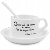 Gadżety dla niej i dla niego - Zestaw Biały Filiżanka Podstawka Łyżeczka CZASEM LUBI SIĘ KOGOŚ ZA MOCNO Wz - miniaturka - grafika 1
