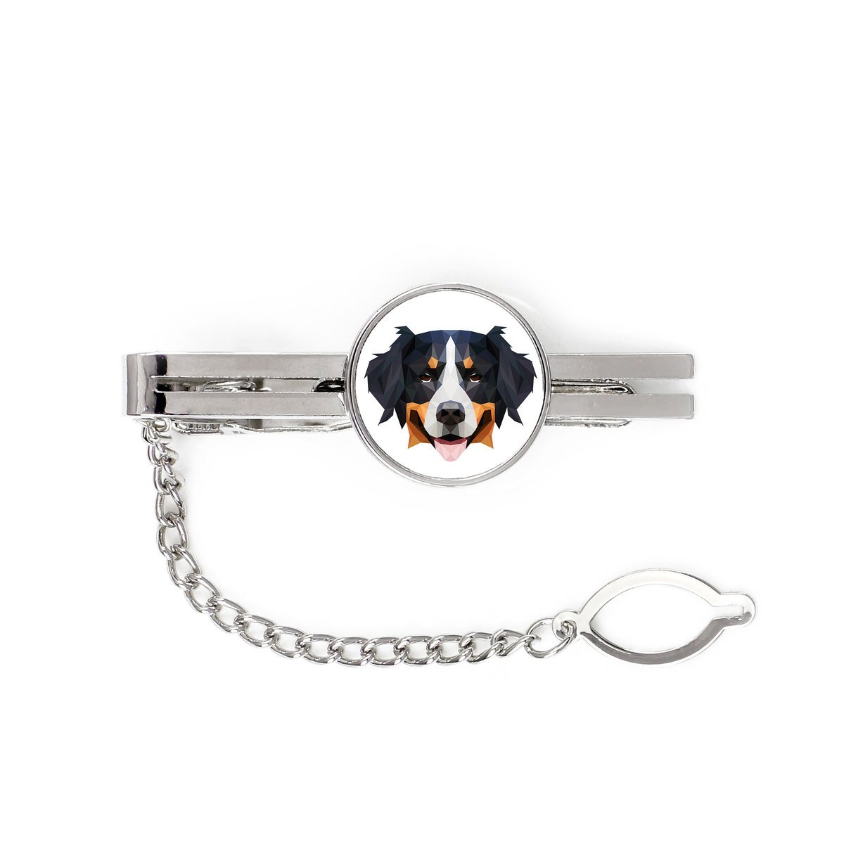Berneński pies pasterski, Bernese Mountain Dog -geometryczna spinka ze zdjęciem i napisem do krawata Art-Dog
