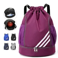 Torebki damskie - Wodoodporny plecak ze sznurkiem Sportowa torba na siłownię z przegródką na buty, wodoodporna torba na sznurek dla mężczyzn kobiet Fioletowy - miniaturka - grafika 1