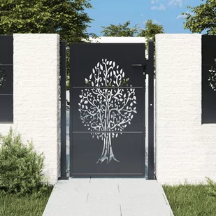 vidaXL Furtka ogrodowa, antracytowa, 105x155 cm, stal, motyw drzewa - Bramy garażowe - miniaturka - grafika 1