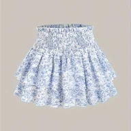 Spódnice - TEMU Spódnica damska z kwiatowym nadrukiem, krótka sukienka z poliestru, luźny krój, marszczony pas, bez paska, na każdą porę roku, falbaniasty dół, - miniaturka - grafika 1