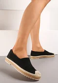 Espadryle damskie - Czarne Espadryle z Ażurową Cholewką i Plecionką na Podeszwie oraz Nosku Thalessia - miniaturka - grafika 1