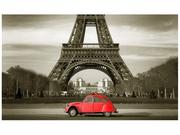 Fototapety - Oobrazy Fototapeta, Czerwone auto przed Wieżą Eiffla, 8 elementów, 412x248 cm - miniaturka - grafika 1