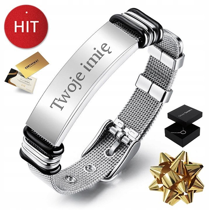 Srebrna Bransoletka Męska Z Imieniem Grawer 925 Prezent Dla Taty Chłopaka