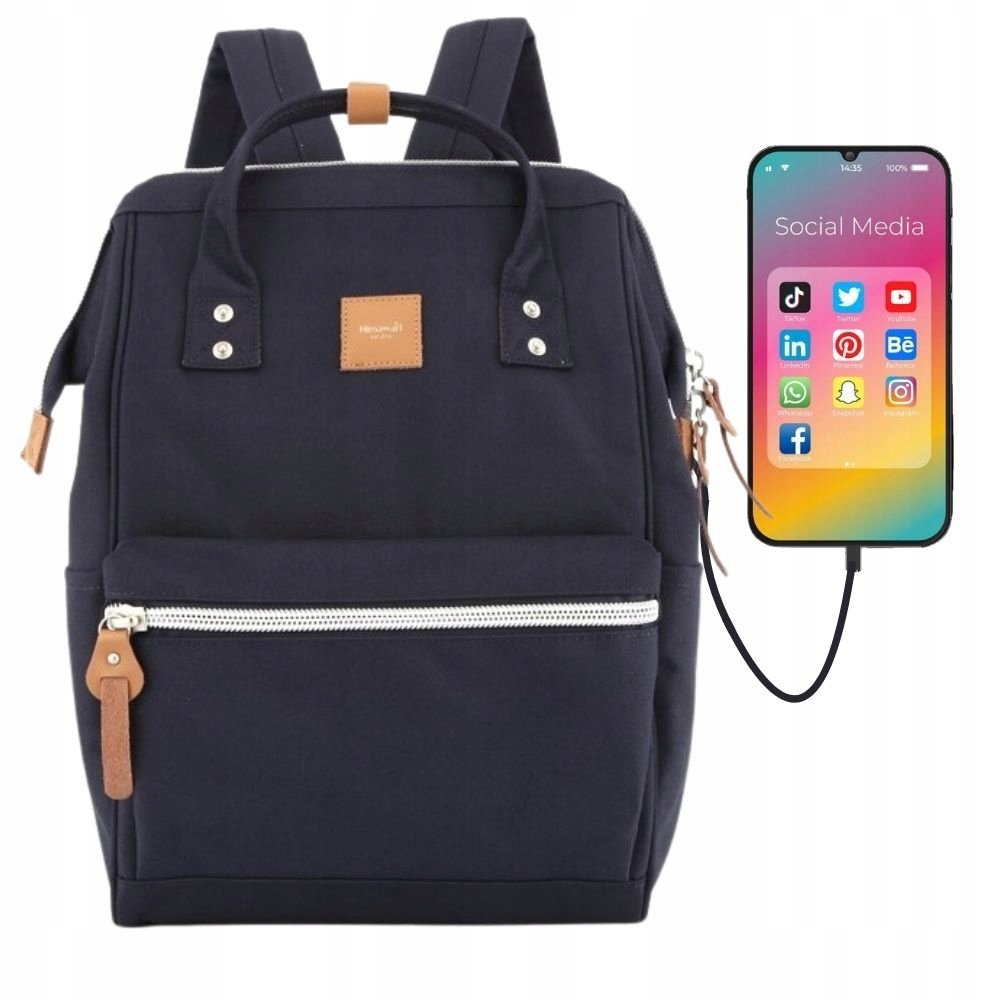 Granatowy plecak damski z USB i kieszenią na laptopa - Himawari rovicky-28567-0