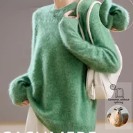 Bluzy damskie - TEMU Damski Sweter z 100% Kaszmire – Ultra-Miękki, Pluszowy Kołnierzyk Długi Rękaw Zimowe Ciepło, Jednokolorowa Luksusowo Przytulna Bluza na Jesień i - miniaturka - grafika 1