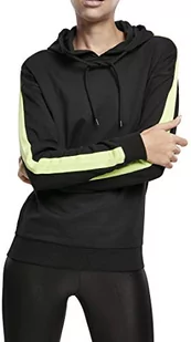 Urban Classics Damska bluza z kapturem Ladies Neon Shoulder Stripe Hoody Hooded Sweatshirt, Black/Electriclime, XL - Bluzy damskie - miniaturka - grafika 1