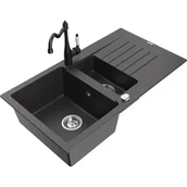 Zlewozmywaki z baterią - Mexen Matias zlewozmywak granitowy 1,5-komorowy z ociekaczem i baterią kuchenną Carla, czarny nakrapiany - miniaturka - grafika 1