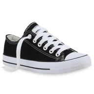 Trampki damskie - Mytrendshoe Damskie Trampki Niskie Płócienne Buty Casualowe Sznurowane Buty Sportowe 94237, Kolor: Czarny Lucky, Rozmiar: 40 - miniaturka - grafika 1