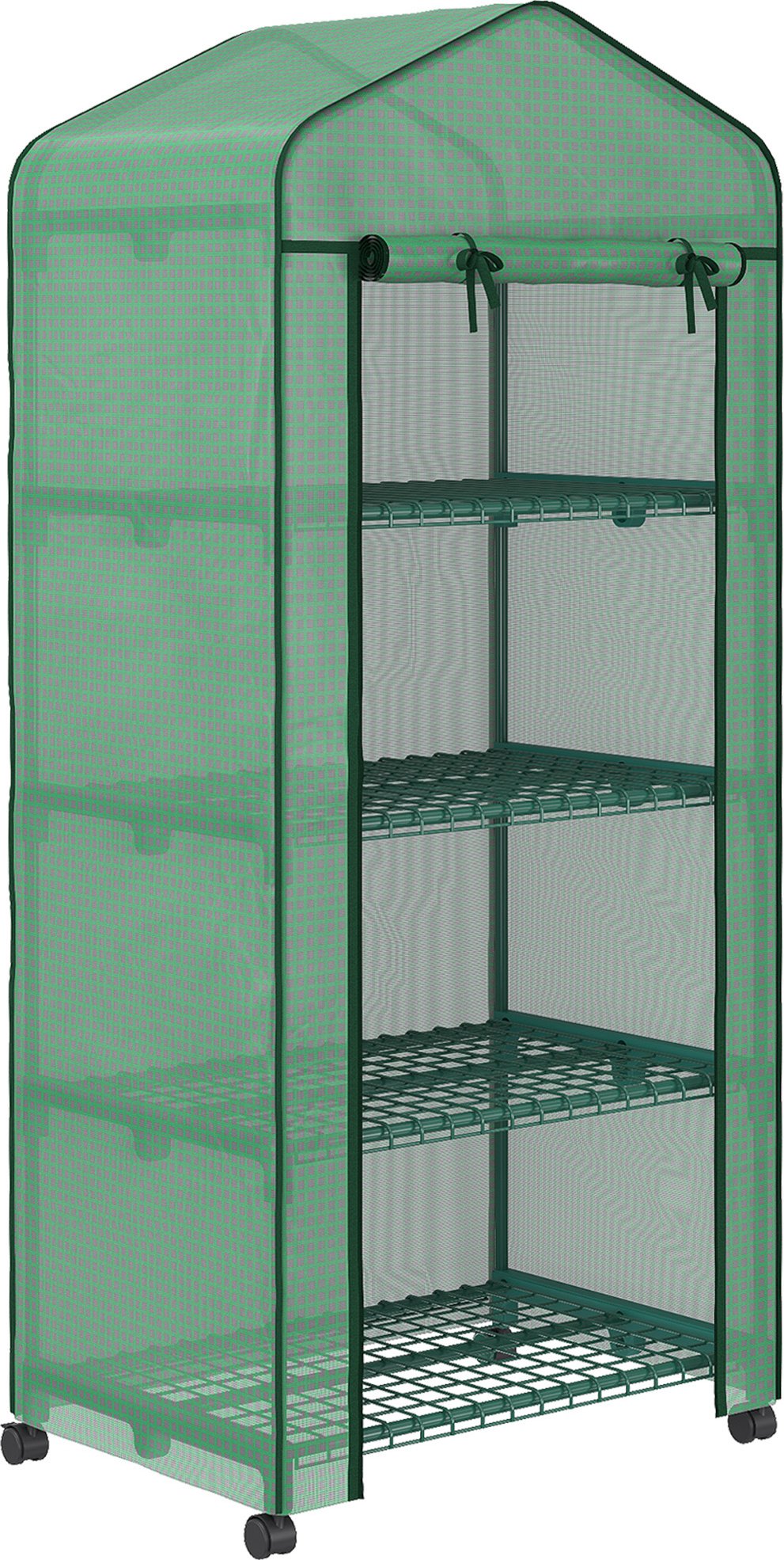 Szklarnia foliowa Outsunny z rolką, szklarnia z 4 półkami, szklarnia foliowa ze stalową ramą, do ogrodu, na balkon 69 x 50 x 165 cm, zielona