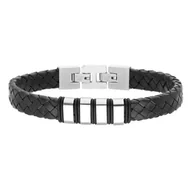 Bransolety męskie - Srebrne elementy do grawerowania na czarnej plecionej skórze bransoletka męska - Manoki - miniaturka - grafika 1