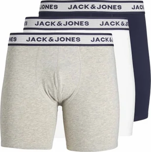 JACK&JONES bokserki męskie, 3-pak - JACSOLID, elastyczna bawełna, gładki szary/biały/granatowy XL - Majtki męskie - miniaturka - grafika 1