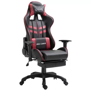 vidaXL vidaXL Fotel dla gracza z podnóżkiem, czerwone wino, PU - Fotele gamingowe - miniaturka - grafika 1