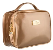 Kosmetyczki, organizery i kuferki - Damska kosmetyczka Peterson błyszcząca z uchwytem na suwak pojemny organizer na kosmetyki, złoty - miniaturka - grafika 1