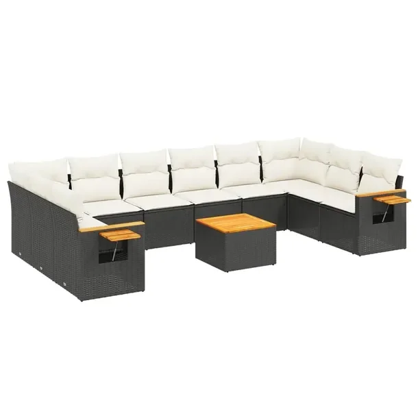 Zestaw wypoczynkowy rattan PE, czarny, 62x62x69 cm, kremowy poduszki