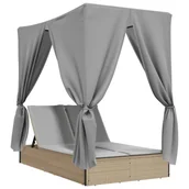 Zasłony - vidaXL Podwójny leżak z daszkiem i zasłonami Beżowy polirattan - miniaturka - grafika 1