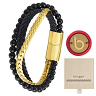 Bransolety męskie - Bransoletka męska SKÓRZANA koraliki pancerka ONYKS - miniaturka - grafika 1