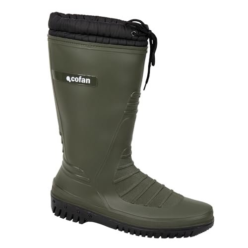 Cofan Kalosze z polarową podszewką Wodoodporne buty w kolorze zielonym Wykonane z PVC, Zielony czarny, 42 EU