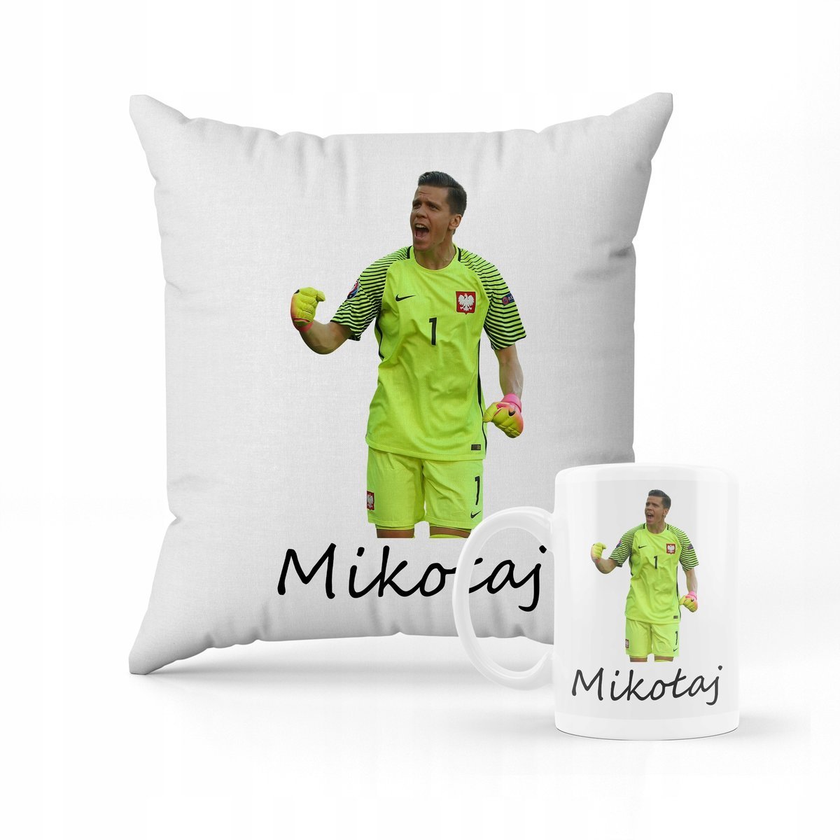 ZESTAW PODUSZKA + KUBEK WOJCIECH SZCZĘSNY + IMIĘ