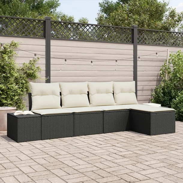 Zestaw Ogrodowy 5-Częściowy, Sofa Modułowa, Czarno-Kremowy, Polirattan