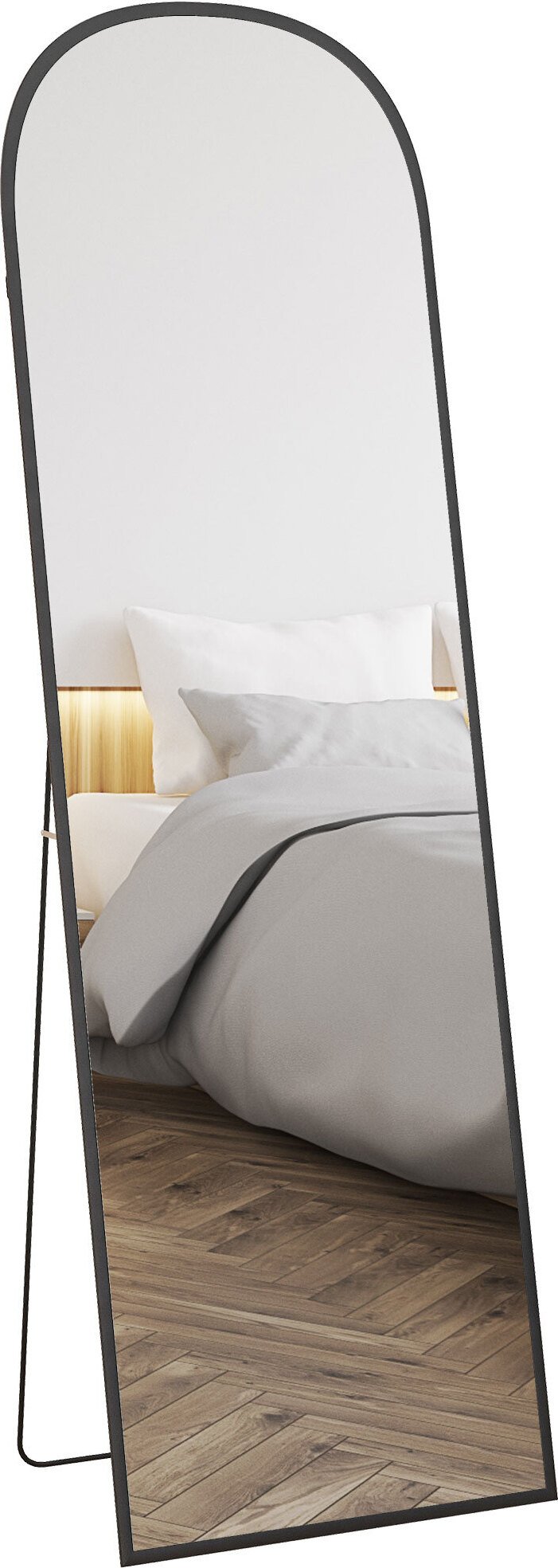 HOMCOM Pełnowymiarowe lustro, 161,5 x 50 cm lustro ścienne ze stojakiem, rama ze stopu aluminium, stojące lustro do salonu, sypialni, czarne