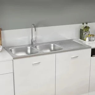 vidaXL Lumarko Zlew kuchenny dwukomorowy, srebrny, 1200x600x155 mm, stal! 147239 - Zlewozmywaki - miniaturka - grafika 1
