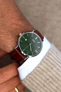 Zegarek Elegancki męski zegarek z ciemno zieloną tarczą - Zegarki damskie - miniaturka - grafika 1