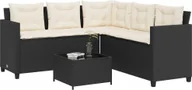 Meble ogrodowe - vidaXL vidaXL Narożnik ogrodowy z poduszkami i stolikiem, rattan PE, czarny - miniaturka - grafika 1