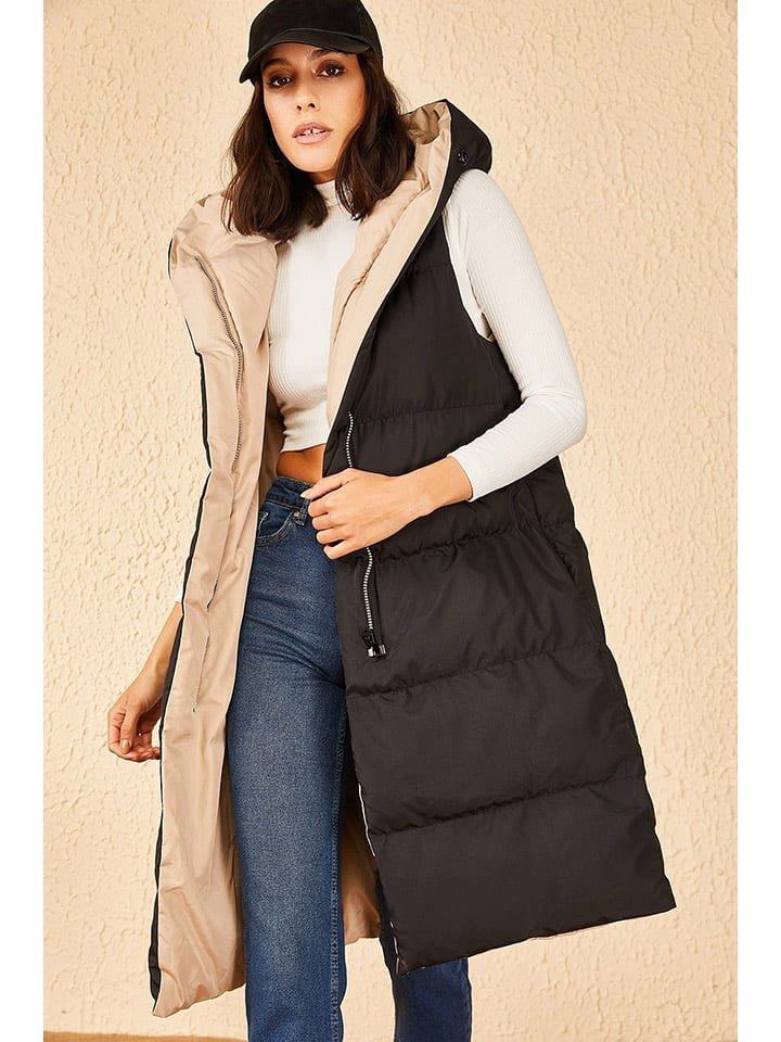 Bianco Lucci Dwustronna kamizelka pikowana w kolorze czarno-beżowym