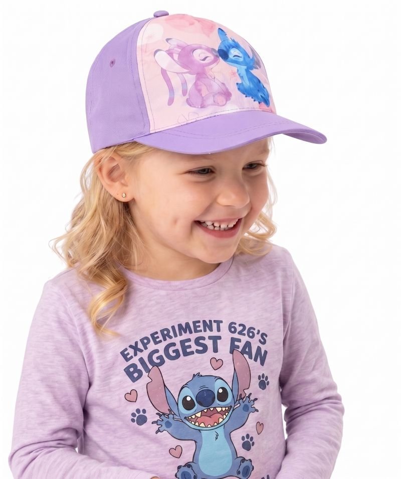 Fioletowa czapka z daszkiem dla dziewczynki Stitch – regulacja na rzep rozmiar 52 cm