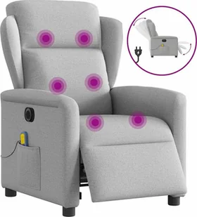 vidaXL Rozkładany fotel masujący, elektryczny, szara, tkanina - Fotele - miniaturka - grafika 1