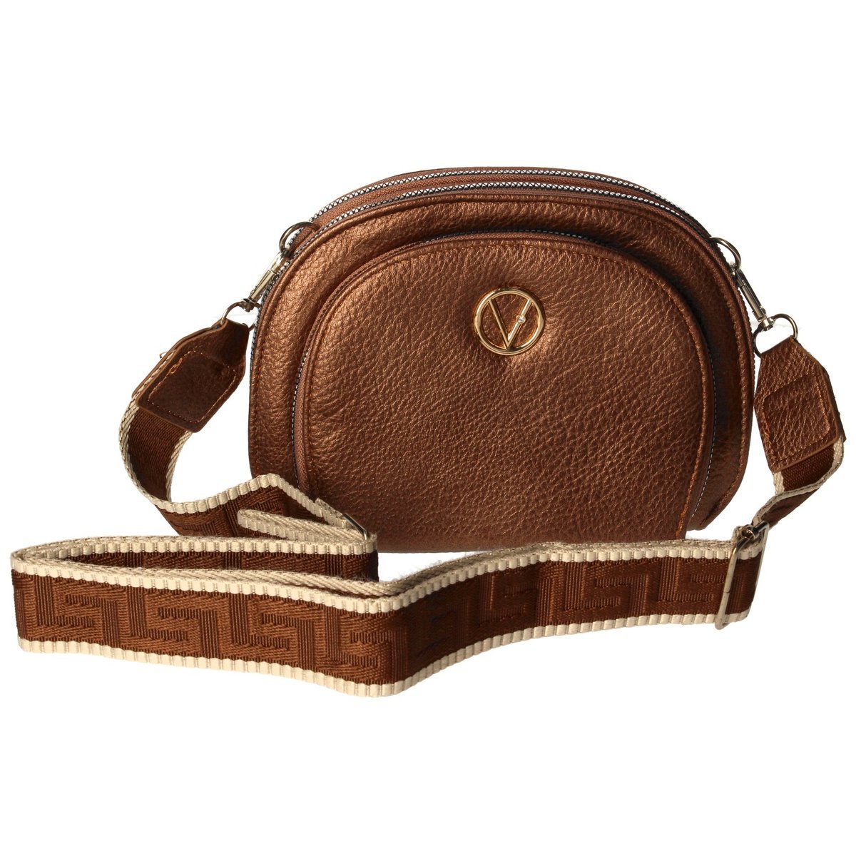 Torebka damska Listonoszka z geometrycznym paskiem spiżowa