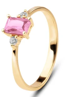 PIĘKNY KLASYCZNY ZŁOTY PIERŚCIONEK Z RÓŻOWYM KAMIENIEM FIORENZA 14KT 585 - Pierścionki - miniaturka - grafika 1