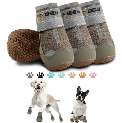 Hcpet Buty dla psów, oddychające buty dla małych, średnich i dużych psów, antypoślizgowe buty dla szczeniaka, ochraniacze łap, z odblaskowymi paskami, 4 szt