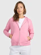 Bluzy damskie - 4F Bluza dresowa rozpinana z kapturem damska - różowy XXL - miniaturka - grafika 1