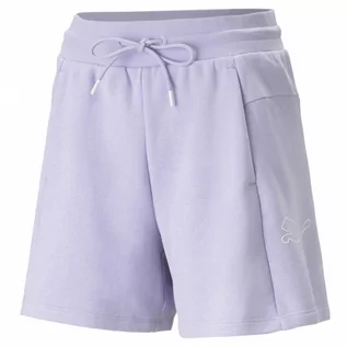 Spodnie sportowe damskie - Damskie spodenki dresowe Puma Power Colorblock High-Waist Shorts - fioletowe - PUMA - grafika 1