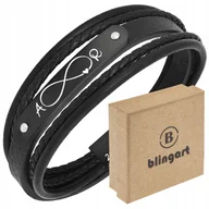 Bransolety męskie - Bransoletka skórzana męska z grawerem czarna - miniaturka - grafika 1