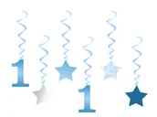 Baby shower i roczek - Dekoracja wisząca na roczek Gwiazdki błękitne - 6 szt. - miniaturka - grafika 1