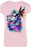 Koszulki i topy damskie - Lew Kolorowy Damski T-shirt Modny Nadruk Rozm.M - miniaturka - grafika 1